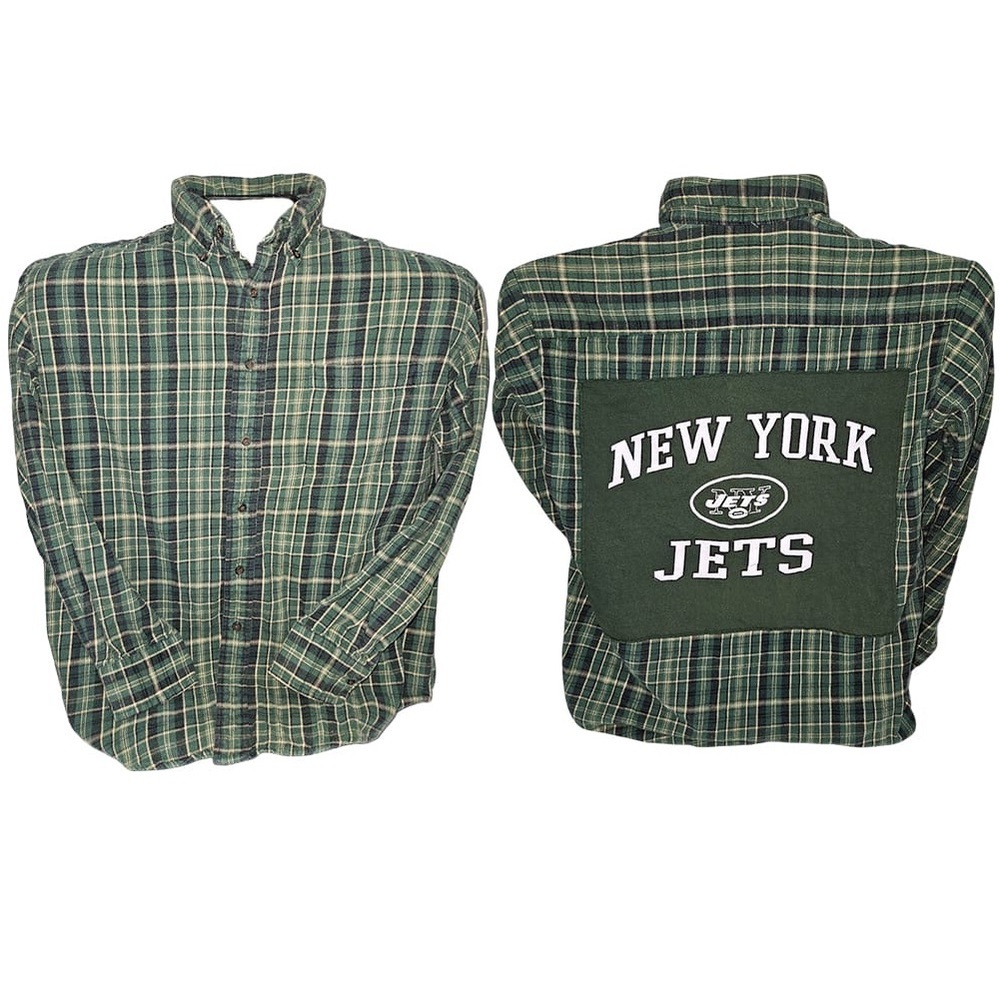 Jets Men's Flannel Trashion | Medium | Button‎ Down
